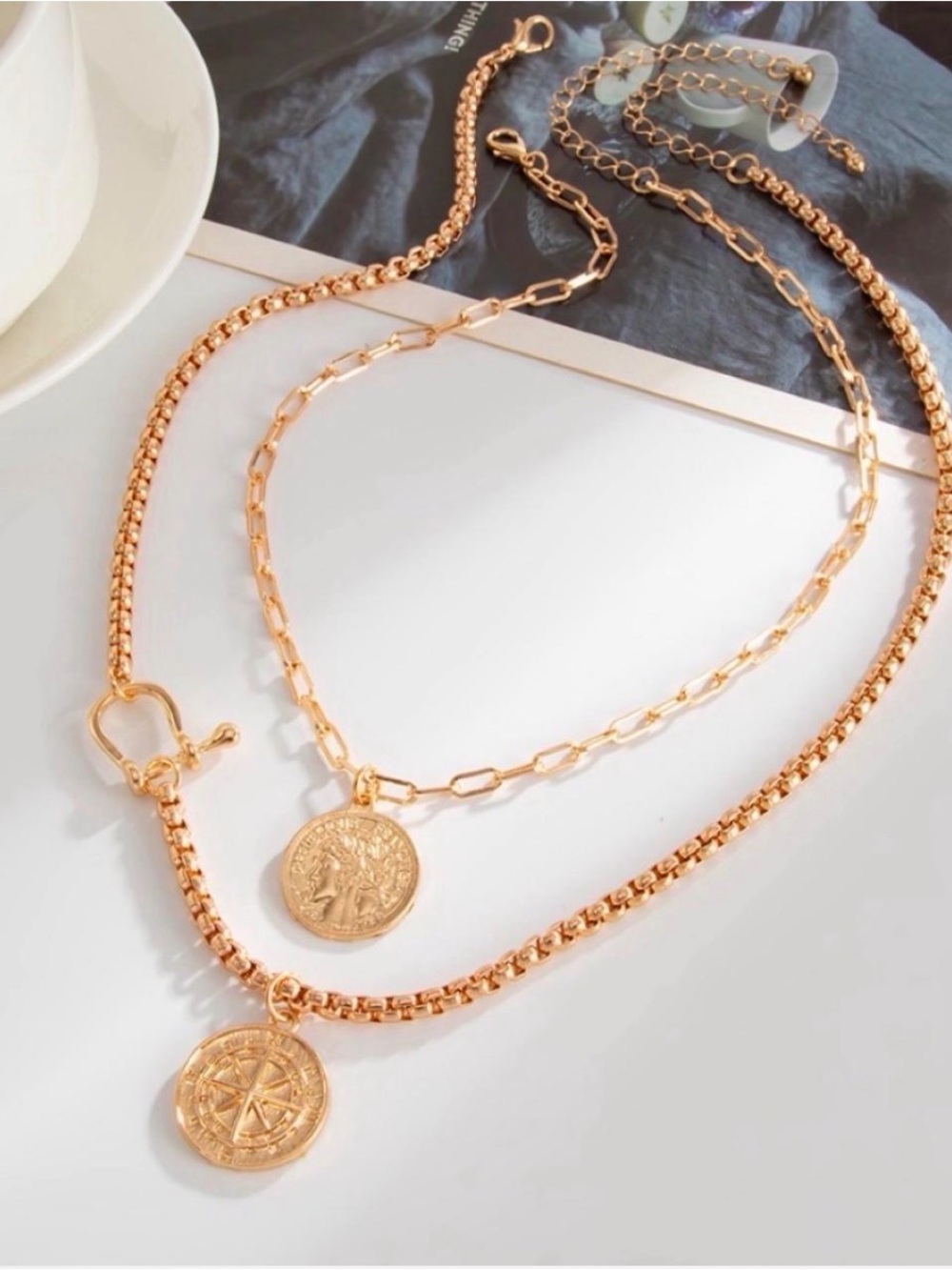 Gold Layered Coin Pendant Necklace Set